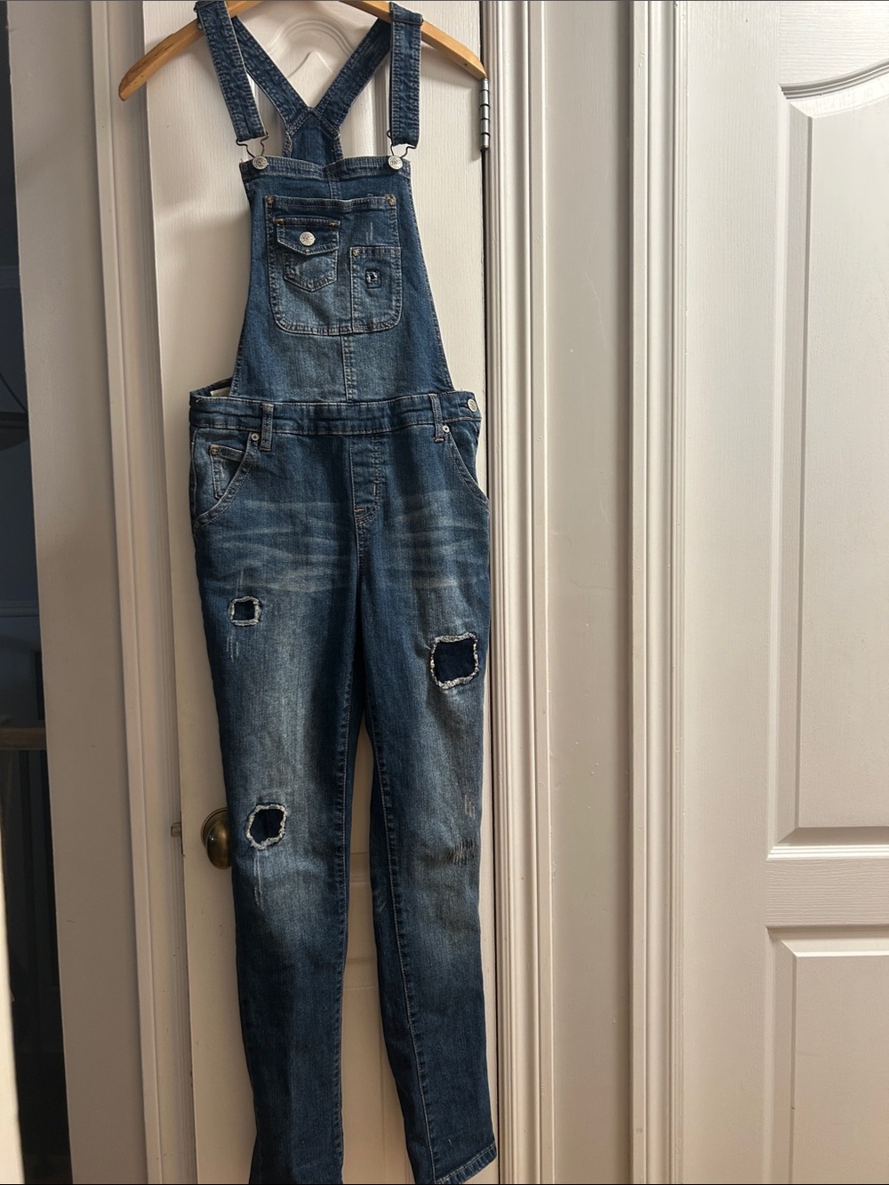 ZANADI Classic Blue Distressed Denim Overalls - Women